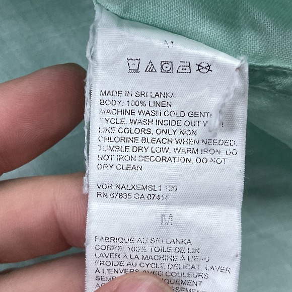 Nautica Shirt Mens Medium Green Linen Short Sleeve Collared Button Up Coastal‎ - Picture 6 of 12